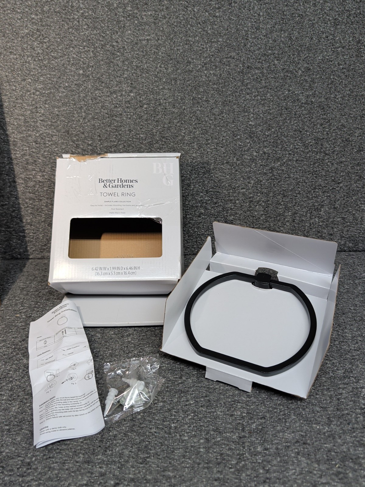 Better Homes & Gardens TOWEL RING Matte Black Simple Flare Collection