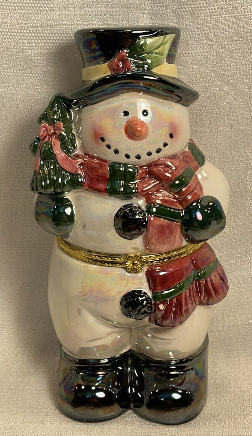 Christmas Snowman Trinket Box 7 inches tall Iridescent FAST SHIPPING!