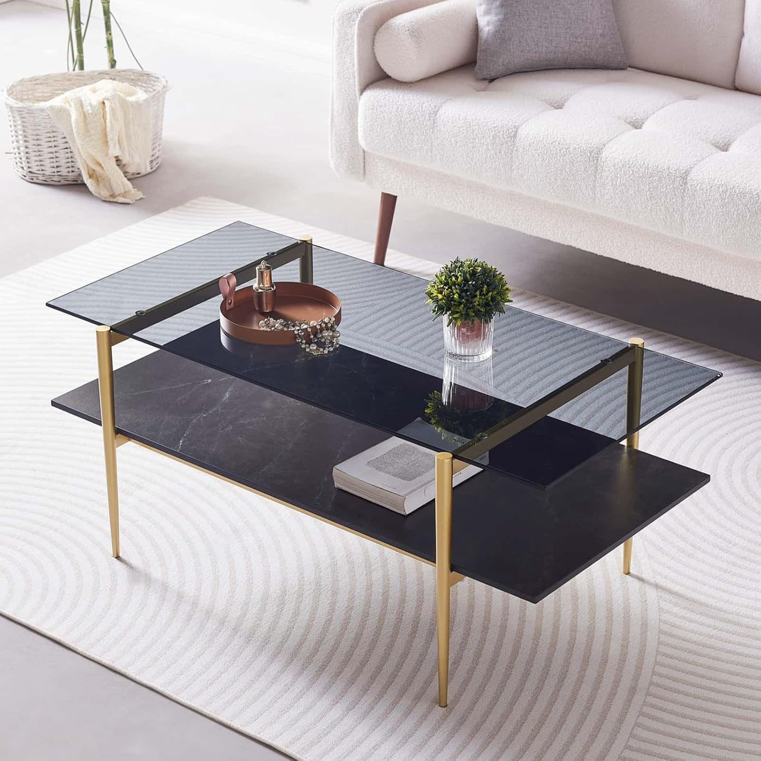 Rectangle Coffee Table for Living Room, Mid-Century Modern Design, L41 X W21 X H