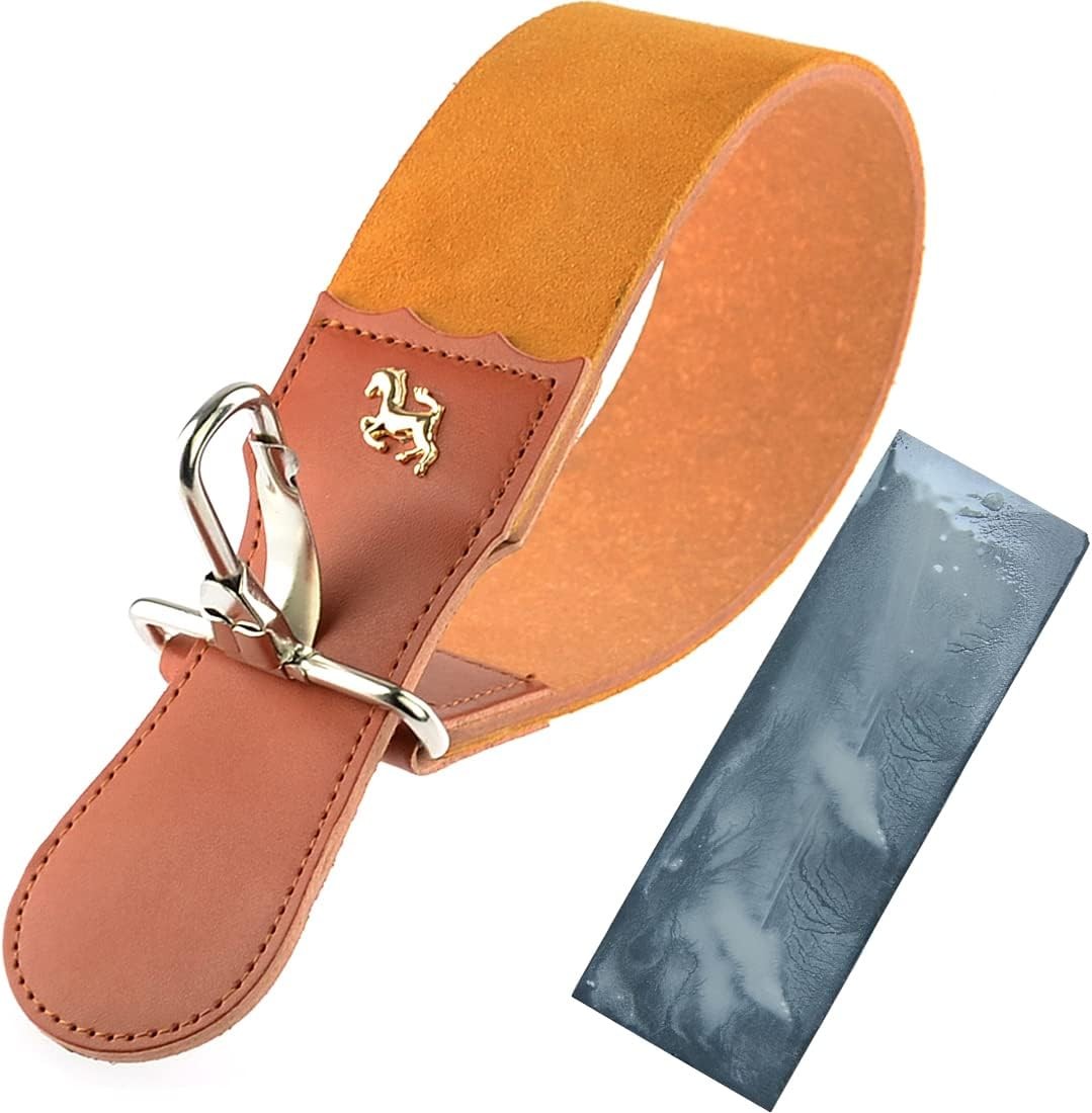 Straight Razor Strops with Sharpening Stone Dual Leather Barber Brown