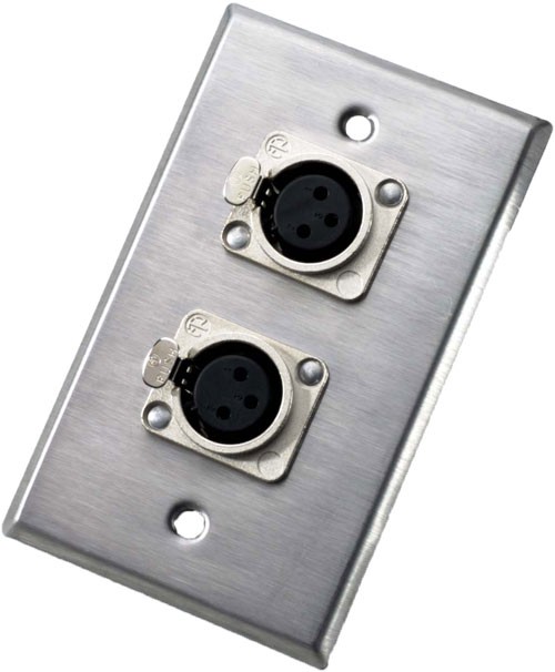 Neutrik 203F Single Gang Silver Wallplate with 2 XLRF Connectors