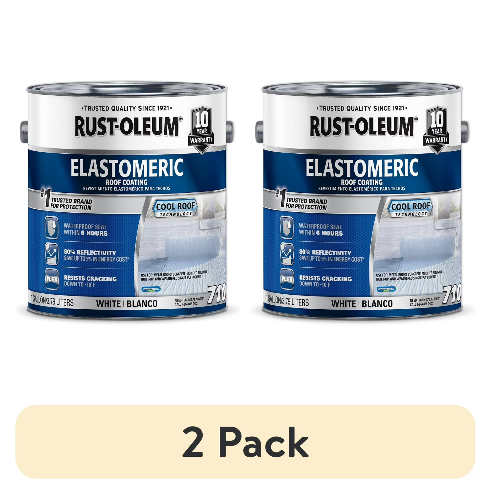 (2 pack) White, Rust-Oleum Elastomeric Roof Coating, Gallon