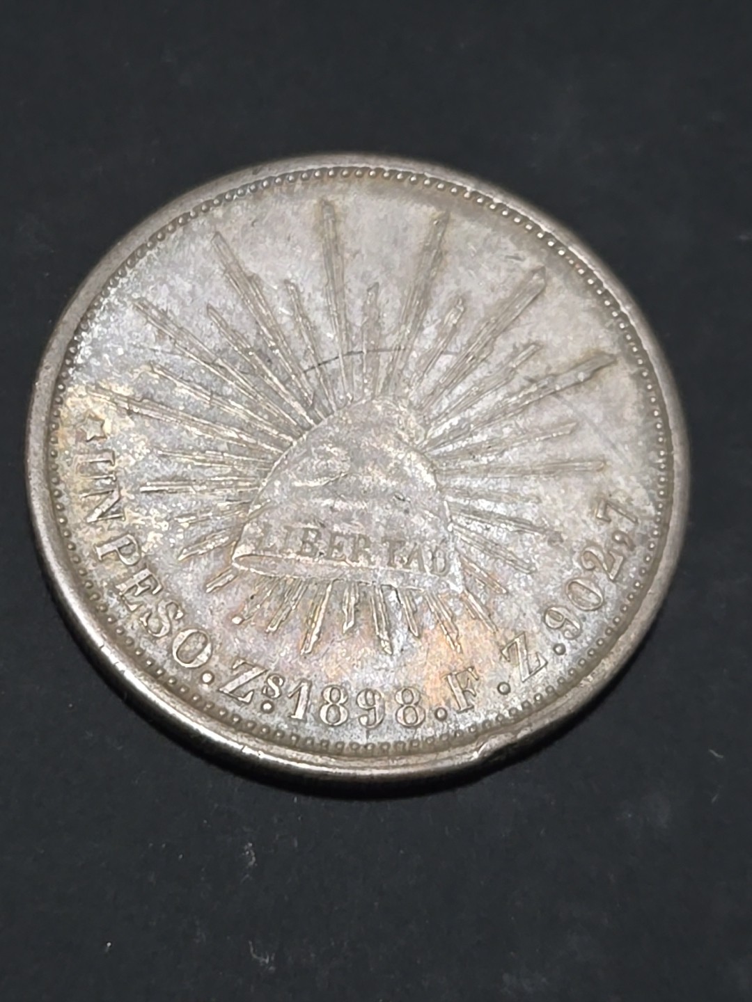 1898 ZS F.Z Mexico Rays Cap Silver Un Peso