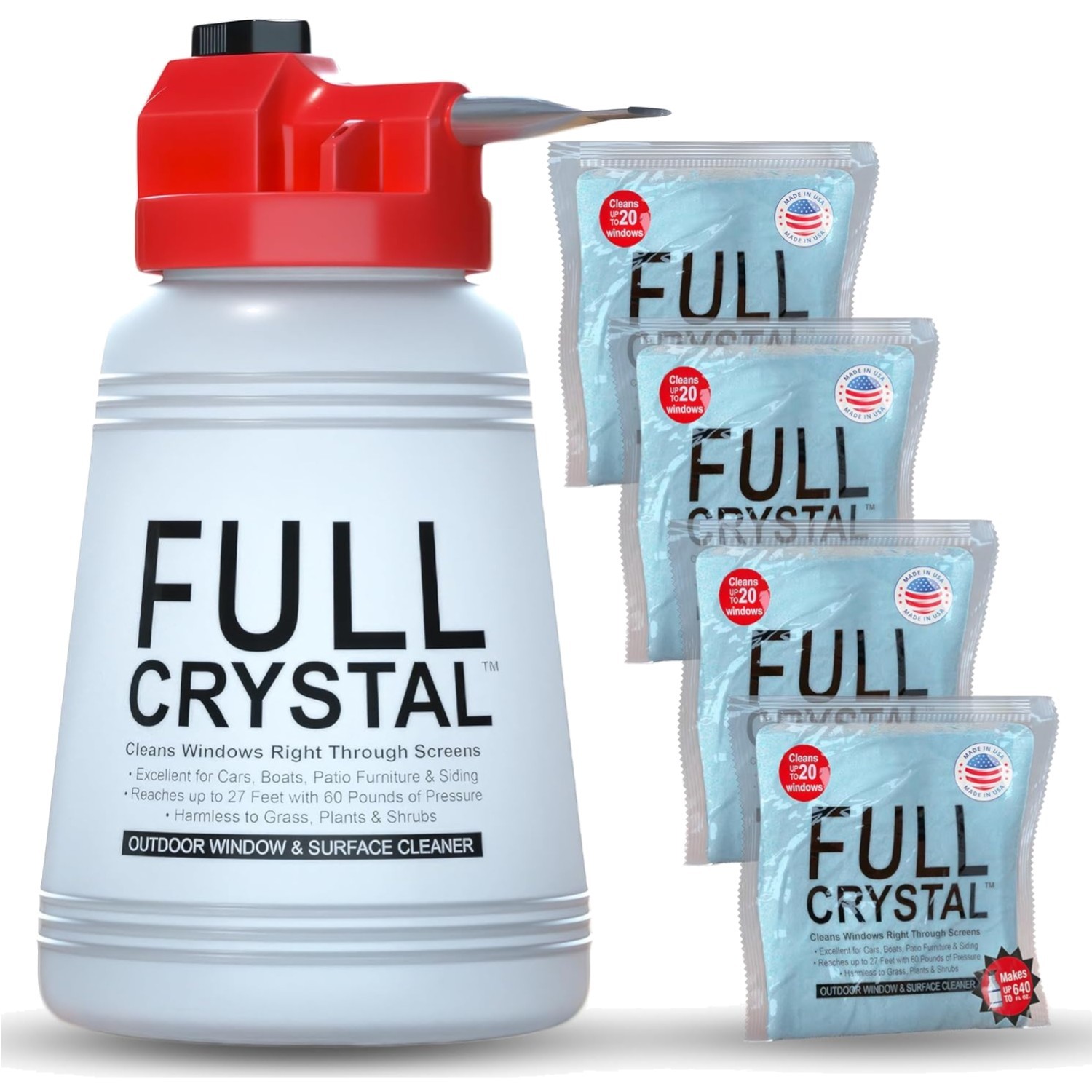 Window Cleaning Kit - 6 oz Glass Cleaner, 27 ft