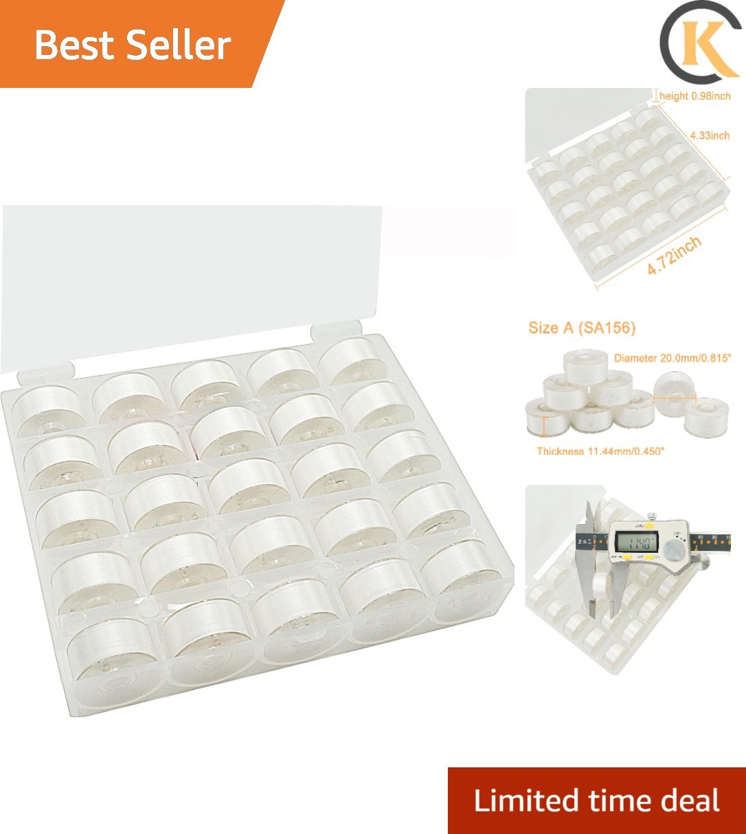 25 Count White 60WT Prewound Bobbins - Ideal for Embroidery & Sewing Machines