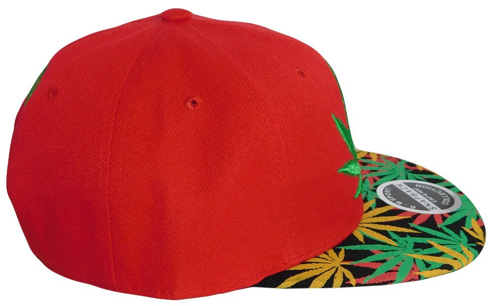 Cannabis Marijuana Weed Pot Leaf Red Polyester Adjustable Embroidered Cap Hat