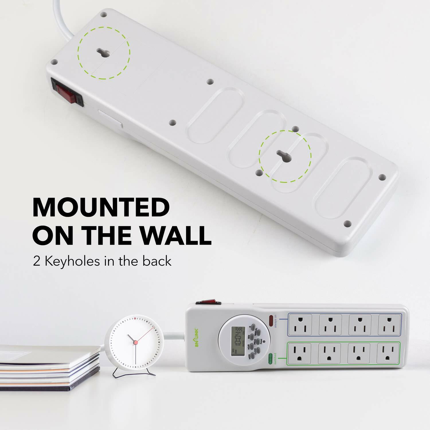 BN-LINK 8 Outlet Surge Protector with 7Day Digital Timer (4 Timed +4 Always On)