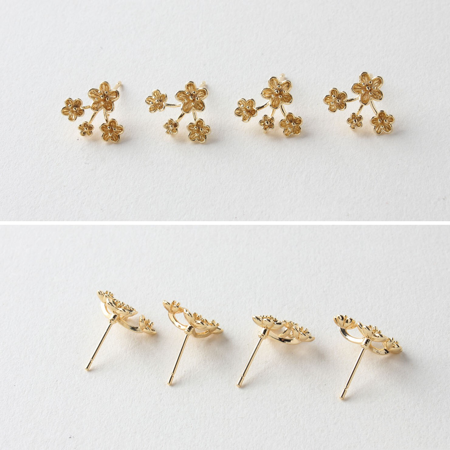 6pcs Gold Multiple Flower Stud Earring,Stacked Flower Earring Post,Floral Stud