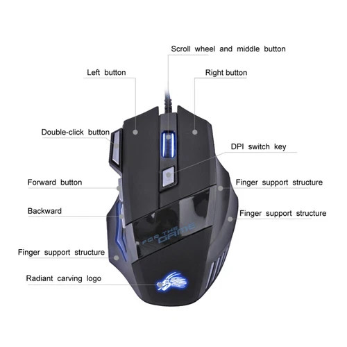 Gaming Mouse 7 Button USB Wired LED Breathing Fire Button 3200 DPI Laptop PC