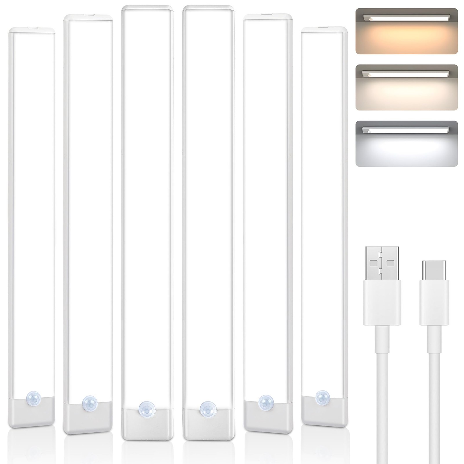 6 Pack Rechargeable Motion Sensor Under Cabinet Lights