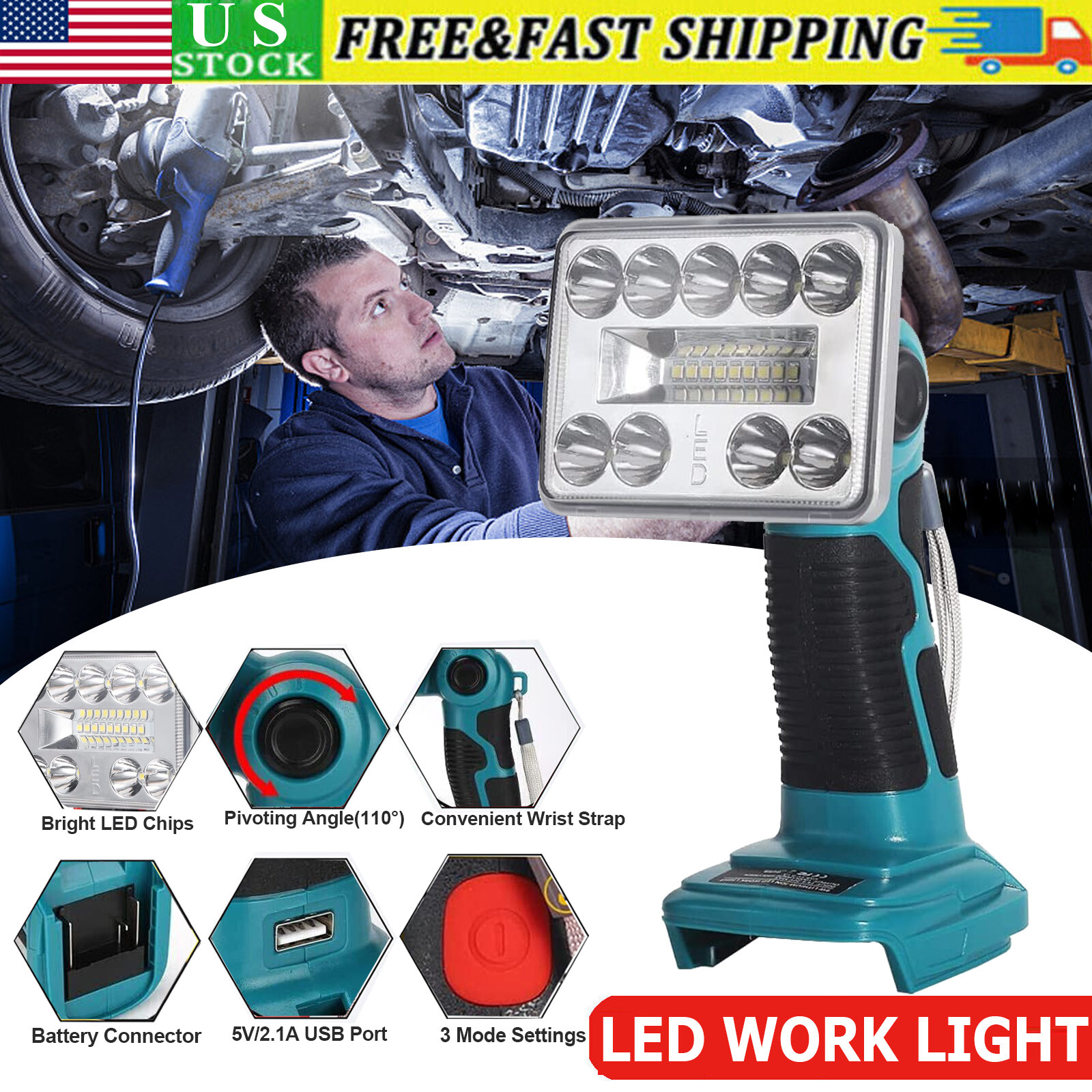 18 LED Light for Makita 18V LXT Li-Ion Battery BL1850 Pivot Torch LED Work Light