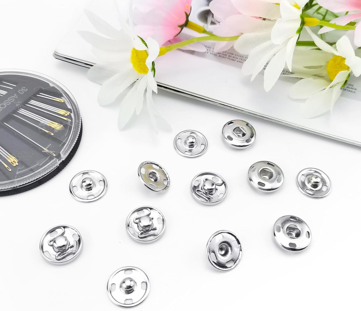 6 Sets Sew on Snap Buttons, Rustproof Metal Snap Buttons Fasteners Press Stud...