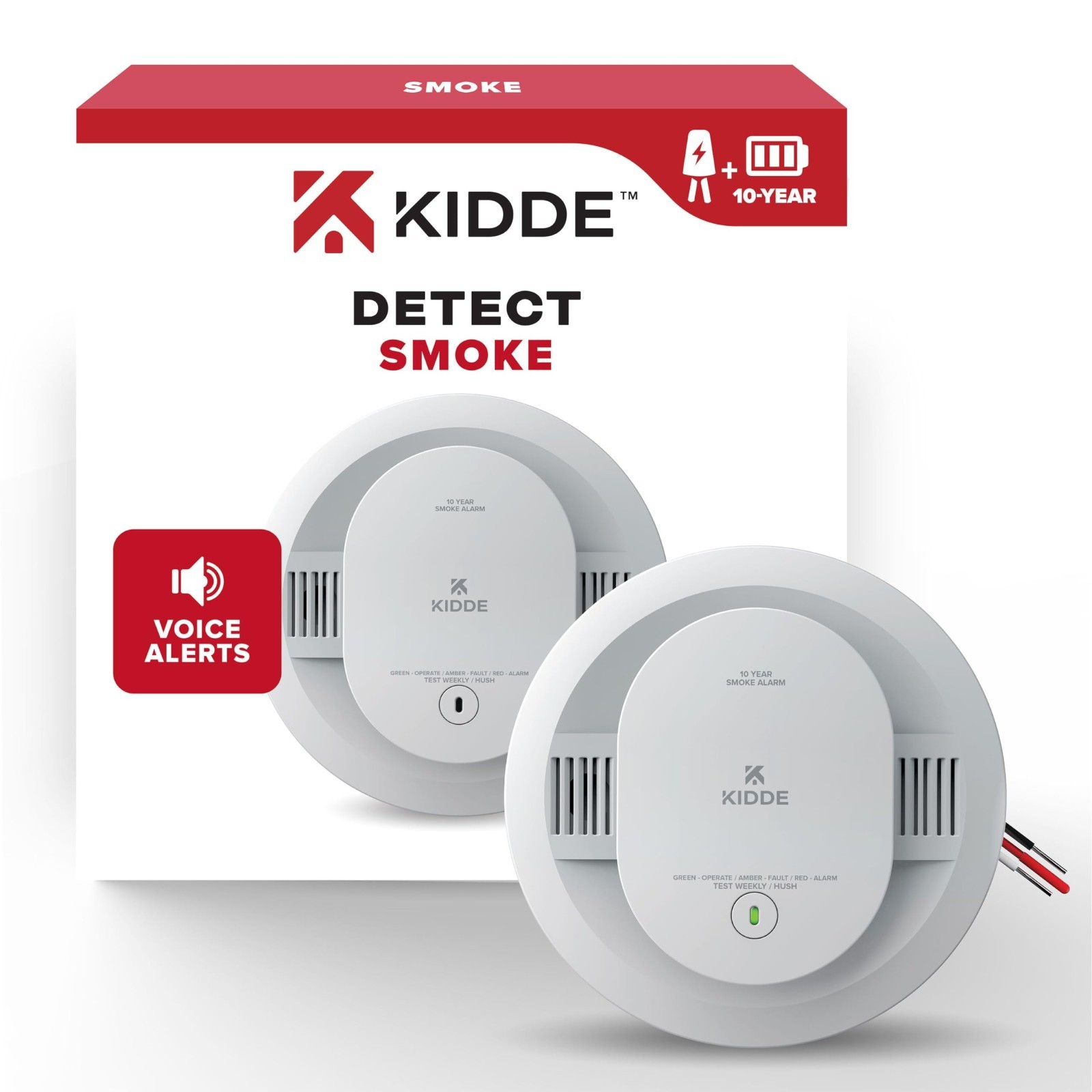 Kidde Detector, Hardwired with 10-Year Battery Backup, Voice Alerts, Interconnec