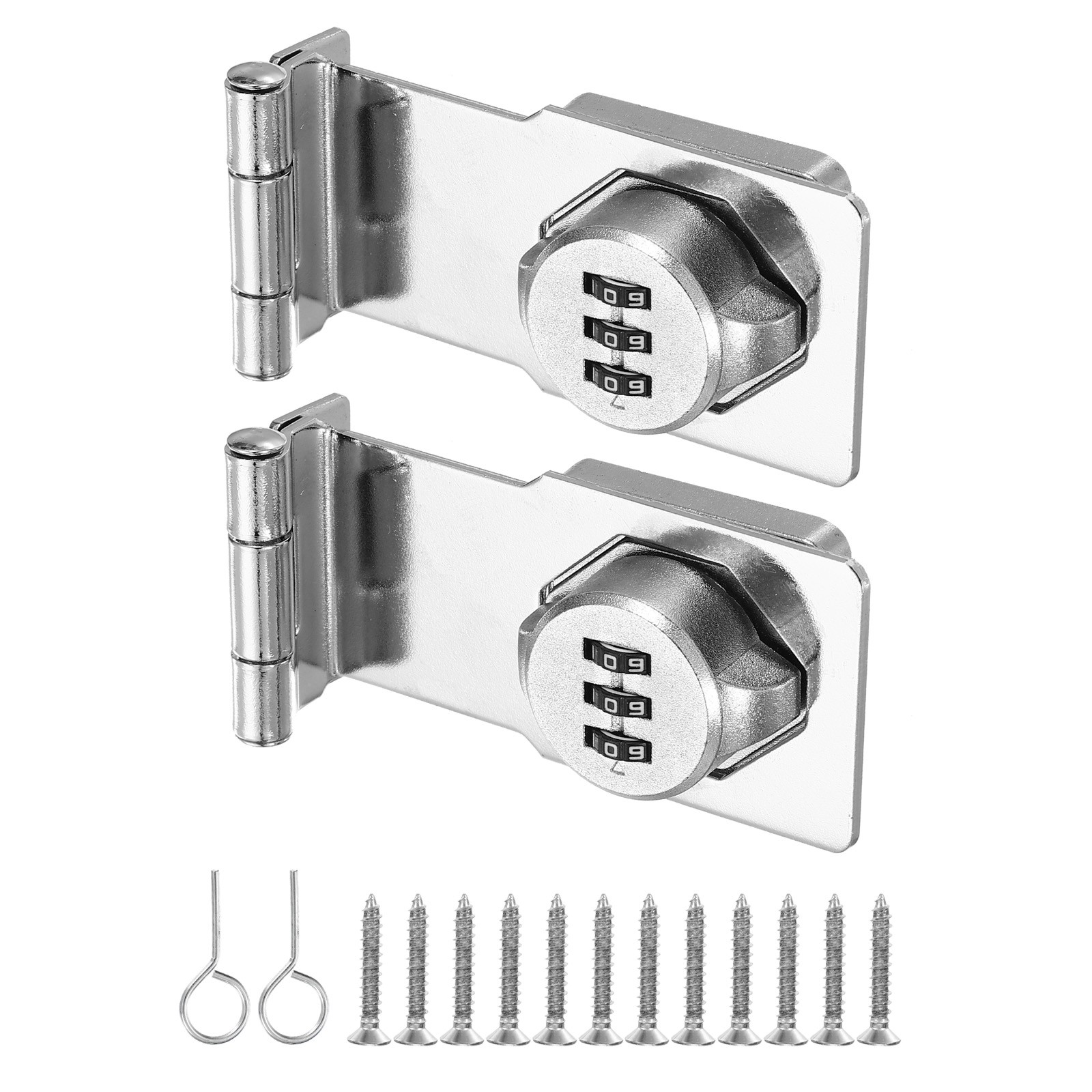 2Pcs 3.5" Combination Rotary Hasp Latch Lock 3-Digit Password 90° Cabinet Silver