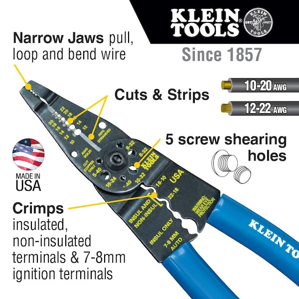 Klein Tools 1010 Long Nose Multi Tool Wire Stripper, Wire Cutters, Crimping