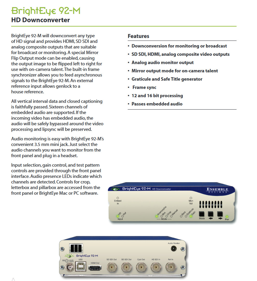 Ensemble Designs BrightEye 92-M HD Downconverter - Used