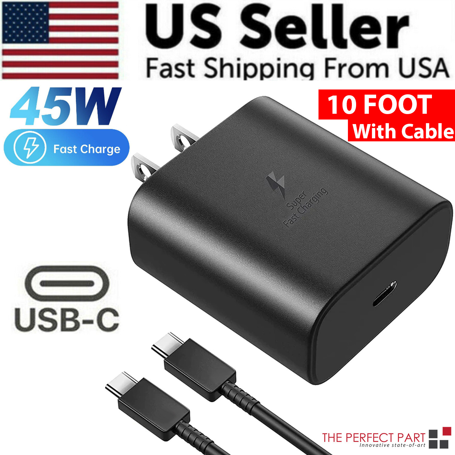 45W USB-C Super Fast Wall Charger 10FT Cable For Samsung Galaxy S25 S24 S23 S22