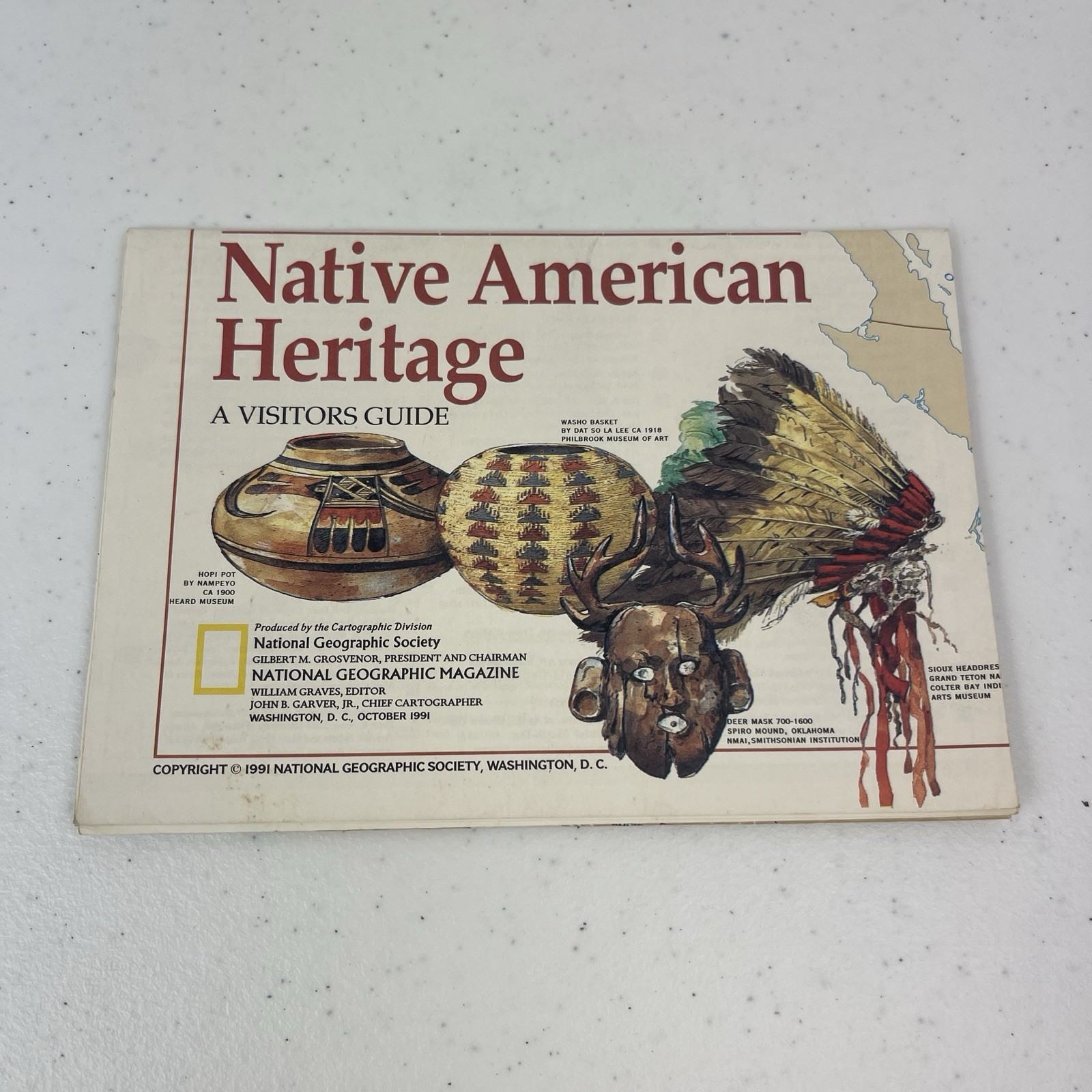 Vintage 1991 National Geographic Native American Heritage Visitors Guide Map