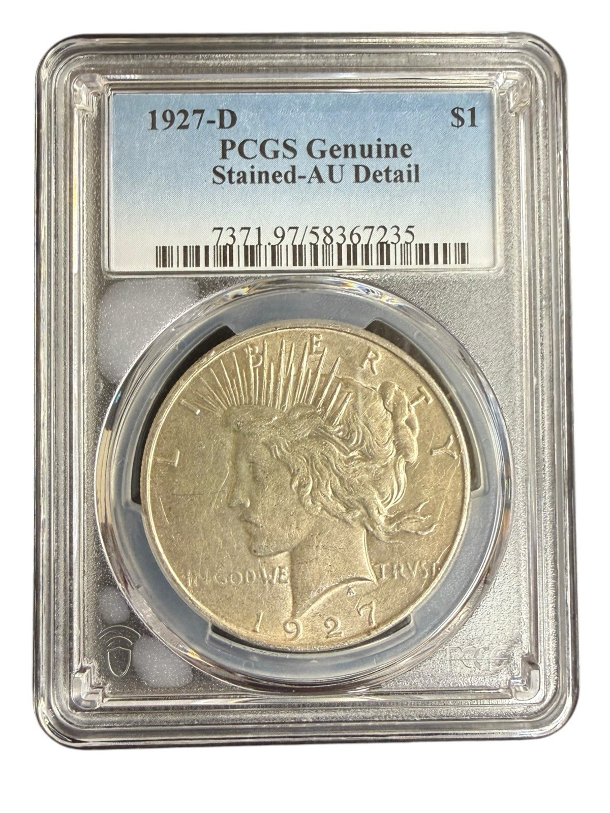 1927-D Peace Dollar PCGS Genuine Stained AU Details