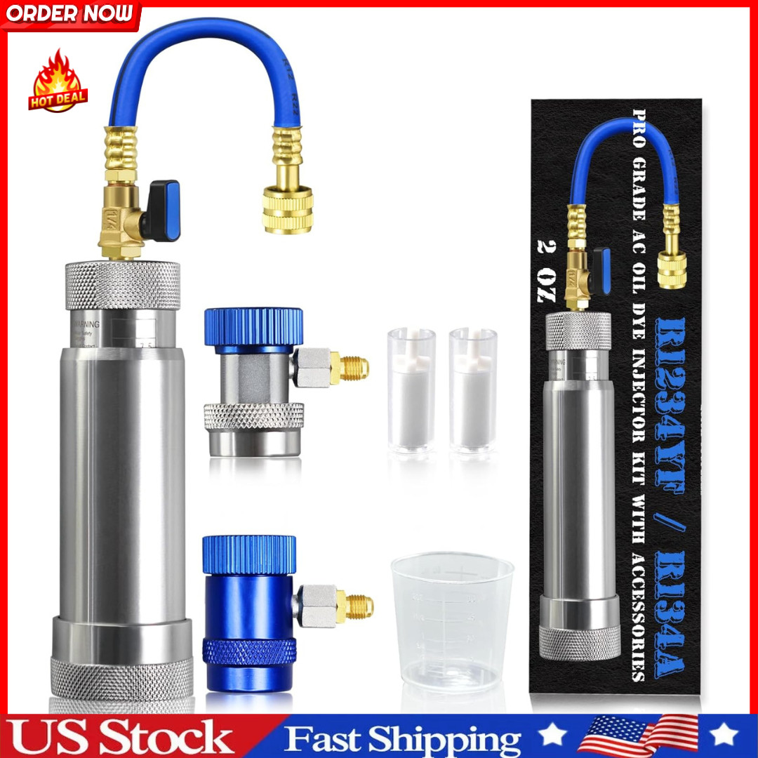 AC Oil Dye Injector Kit for R1234YF R134A System with 2 Quick R134A+R1234YF
