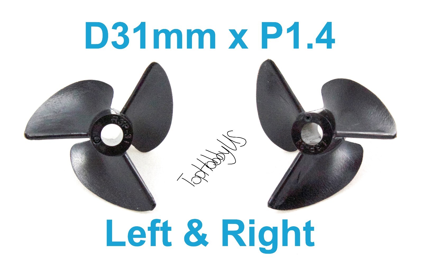 2Pairs (4PCS) D31mm 3-Blades Left & Right P1.4 RC Boat Propellers, 4mm Shaft