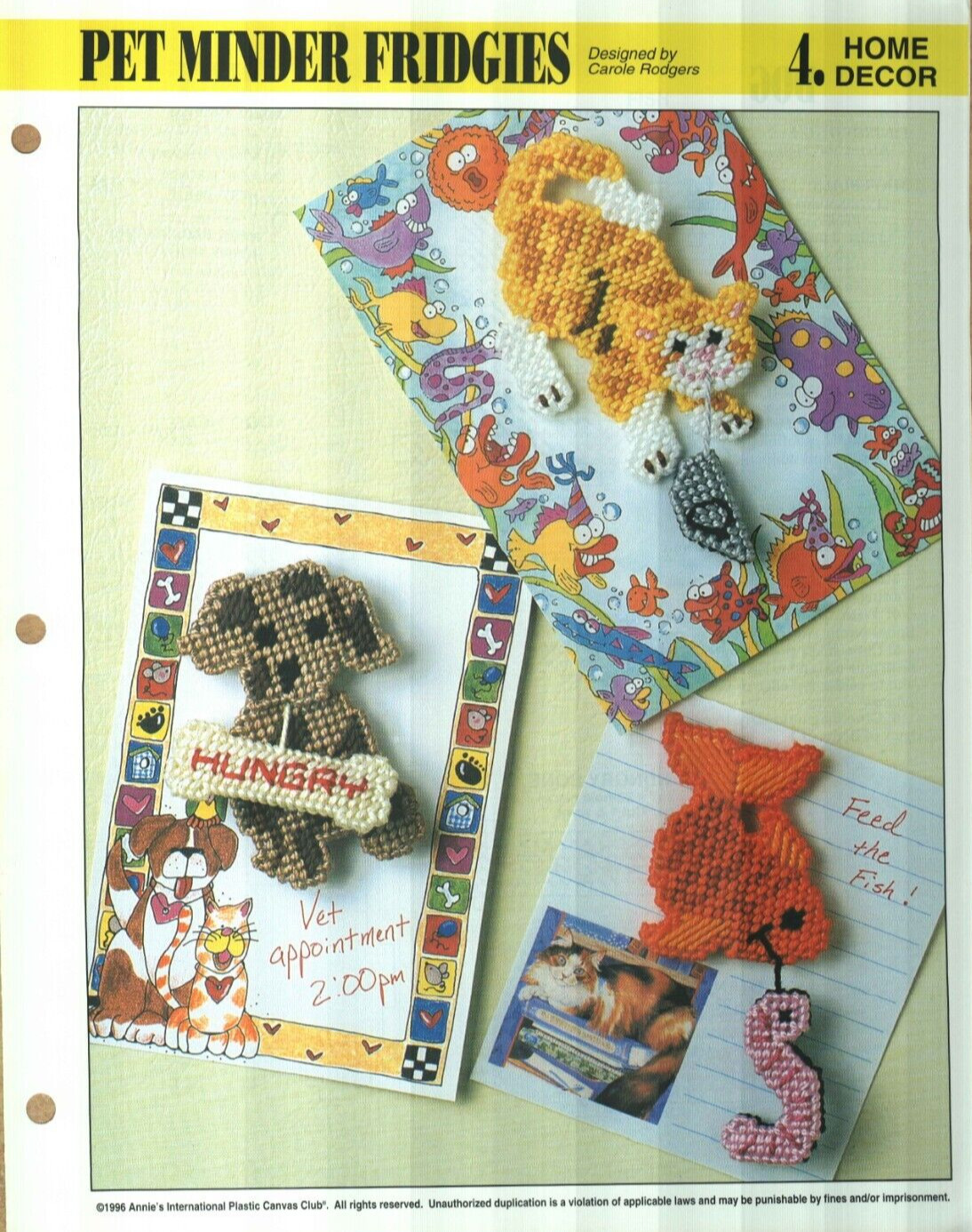 NEW PET MINDER FRIDGIES CAT DOG FISH ANNIE'S PLASTIC CANVAS PATTERN INSTRUCTIONS
