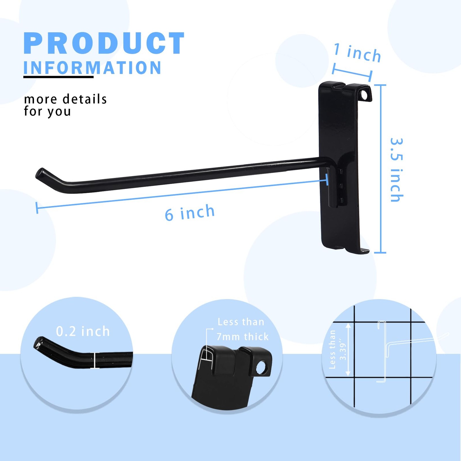 12 PCS Gridwall Hooks 6 Inch Heavy Duty Black Display Panel Retail Accessory