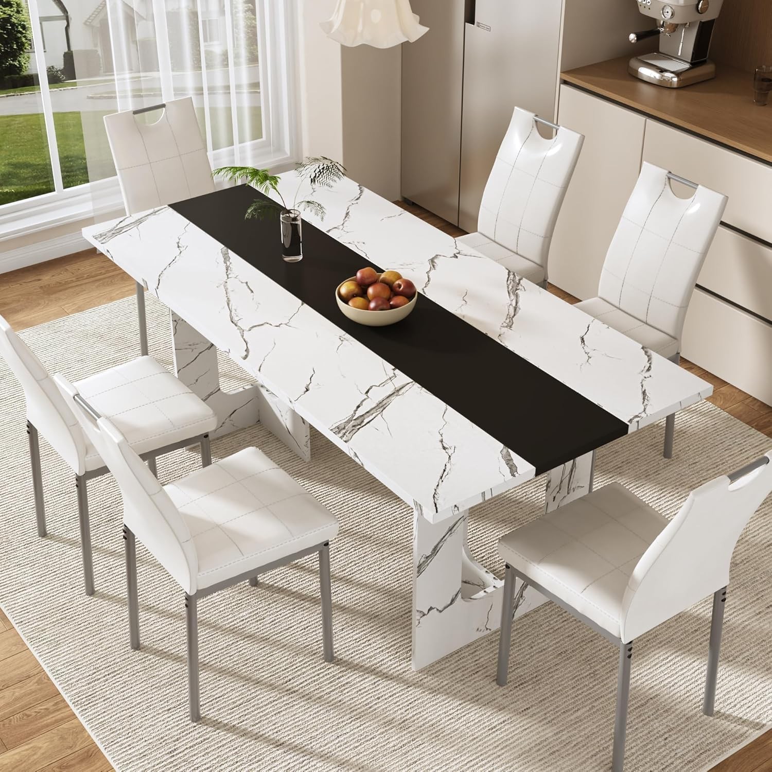 71 Inch Rectangle Dining Table for 4-8 People, Long Kitchen Dinner Table with
