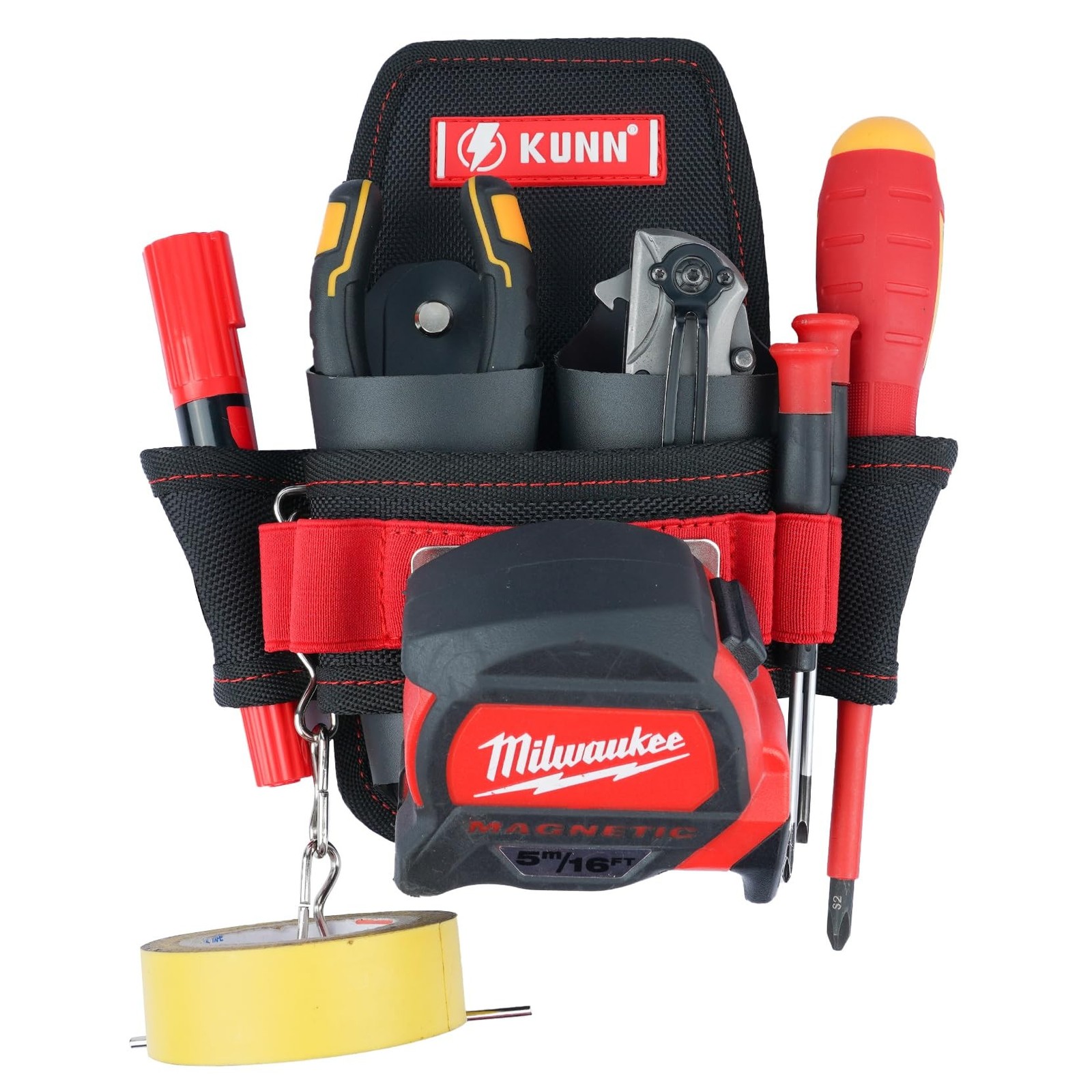 KUNN Small Tool Pouch with Belt Clip,Mini Work Tool Organizer Holder 006-Red