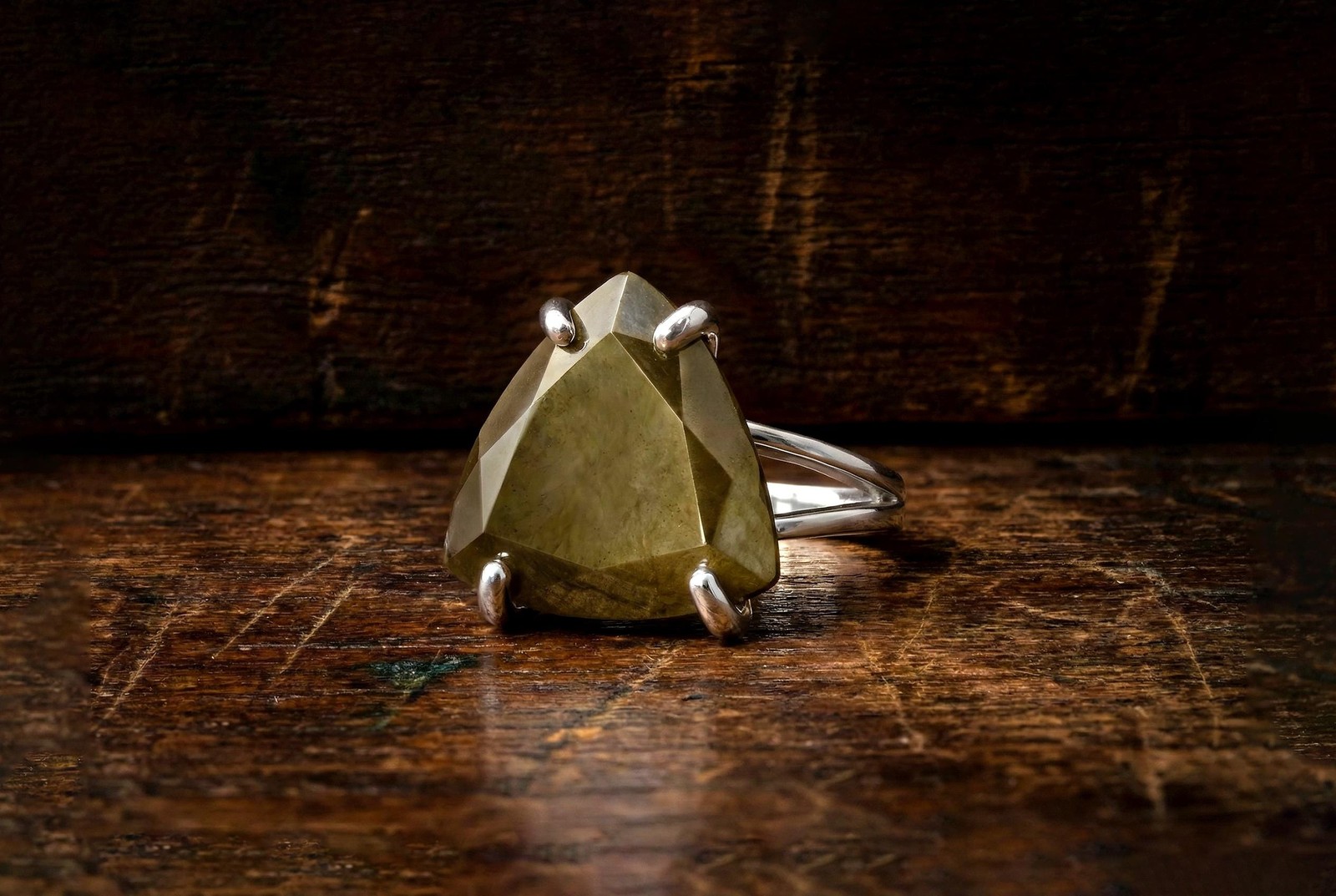 Pyrite Ring Anemone Jewelry 925 Silver Large Trillion Cut Stone Gift