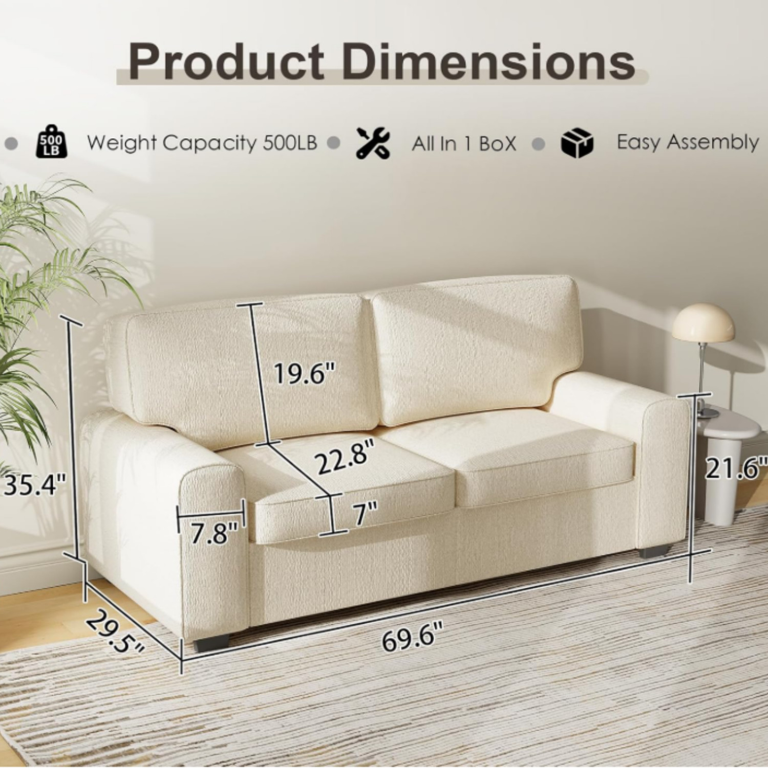 Modern Loveseat Sofa Fabric Couch w/ Sturdy Metal Frame for Apartment Beige/Gray
