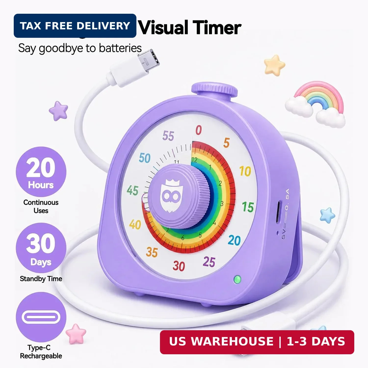 Visual Timer for Kids and Adults 60 Min/12 Hour Rechargeable Countdown Timer wit
