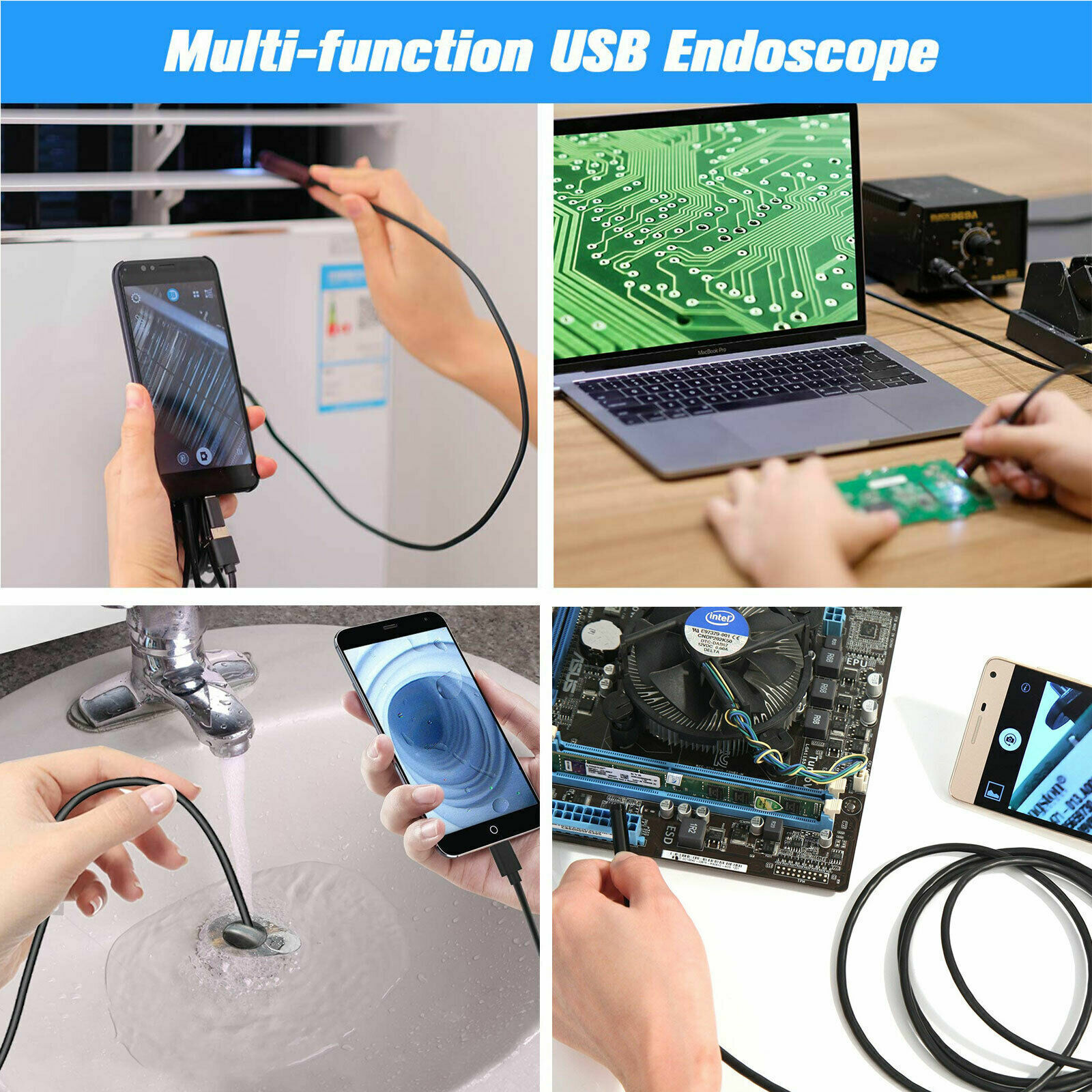 Borescope Endoscope 6 LED Inspection Scope Camera For Android Cell Phone HD 2M