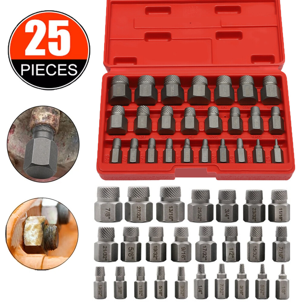 Multi-Spline Screw Extractor Set Hex Head Bit Socket Wrench Bolt Remover 25Pcs
