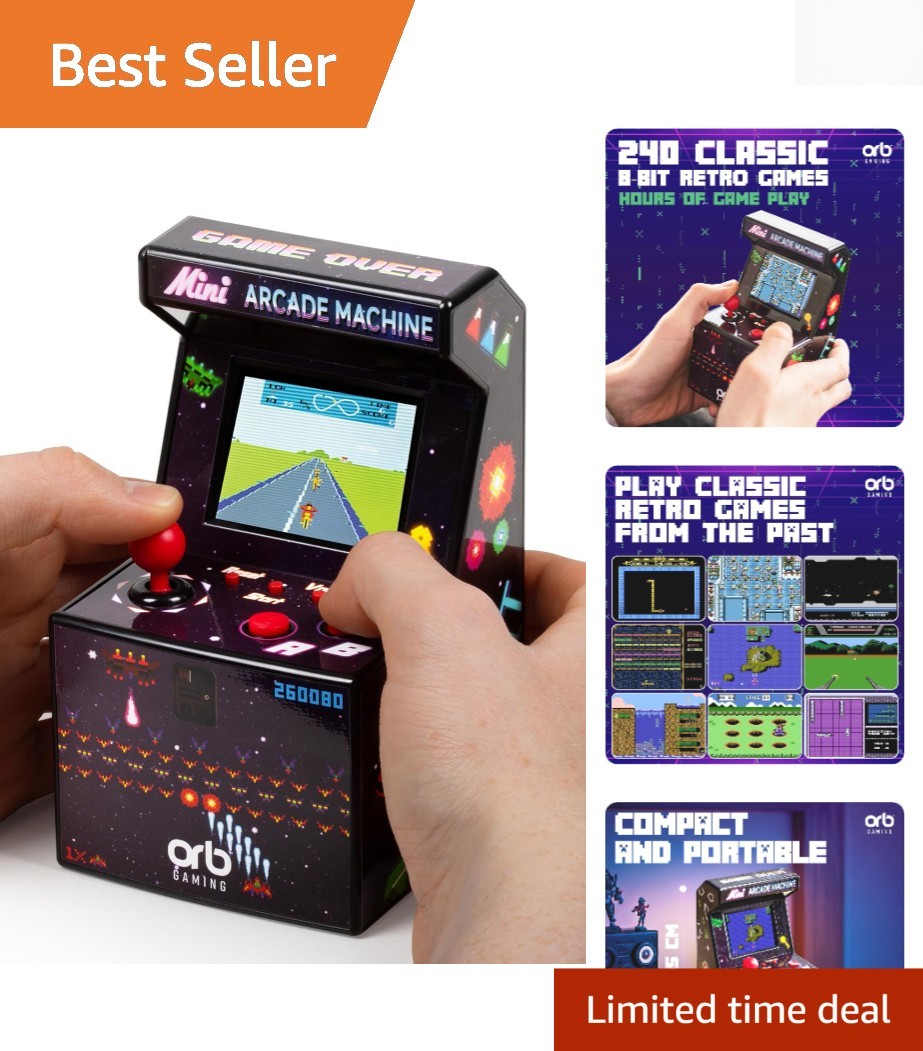 Mini Arcade Machine - 240 Classic 8-Bit Games and 5-Hour Battery Life