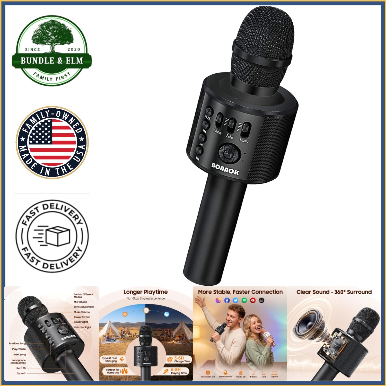 Wireless Bluetooth Karaoke Microphone, Portable Handheld Speaker for Parties