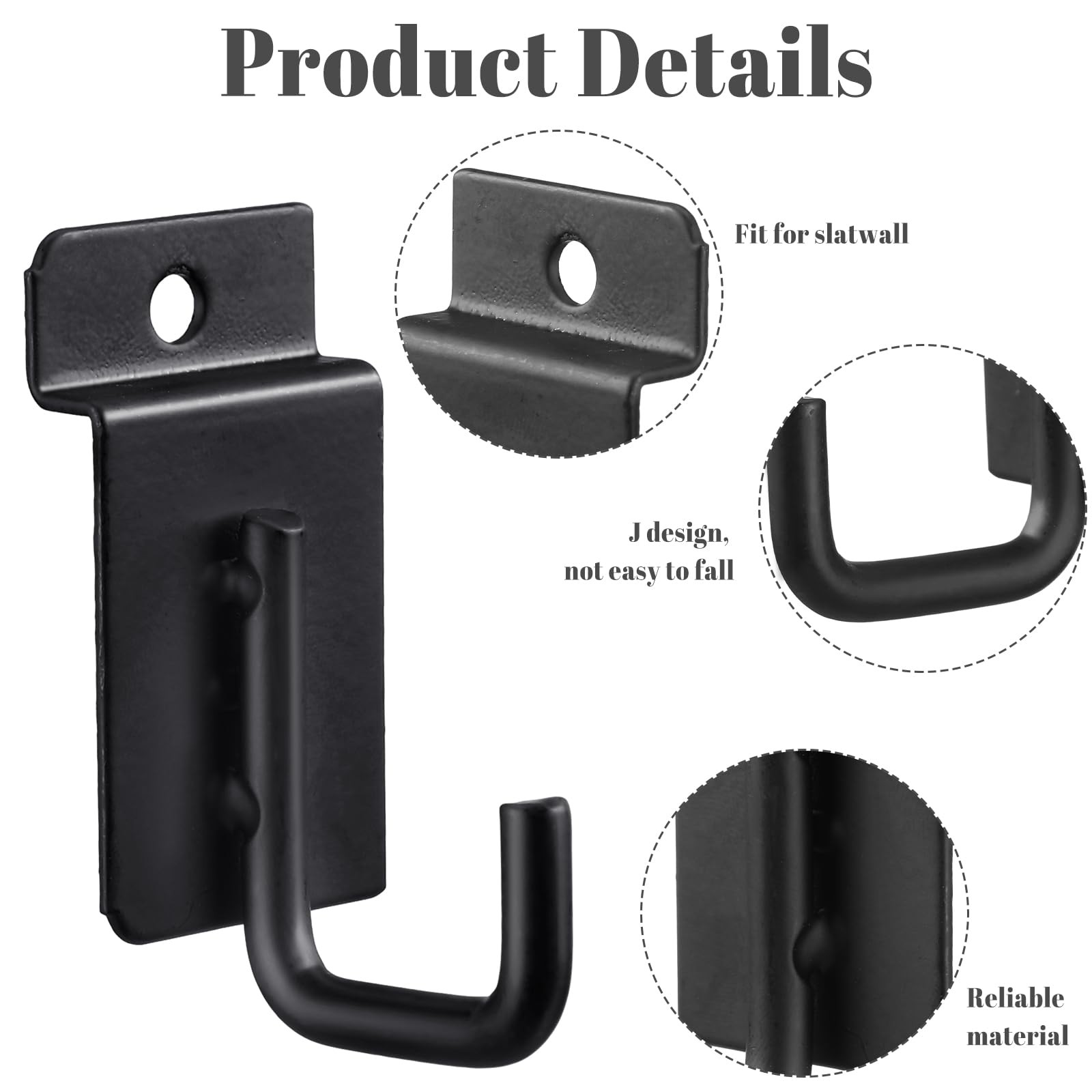 25 Pack J Shaped Slatwall Hooks Heavy Duty Accessories Display Panel 3.25 Inch