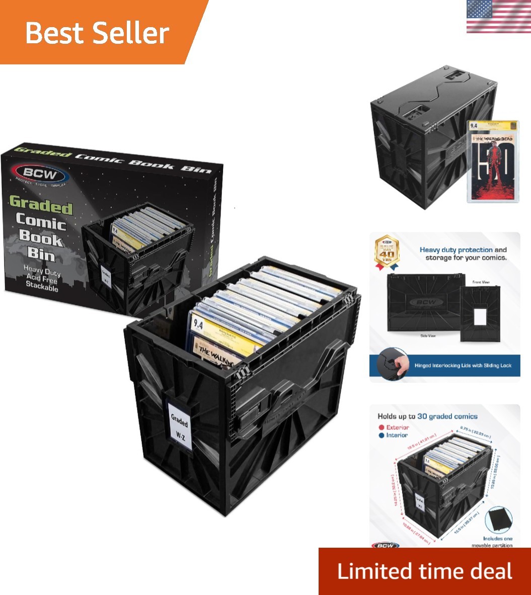 Graded Comic Book Bin with Partition – Black 1 Pack | Holds Up To 30 Graded C...