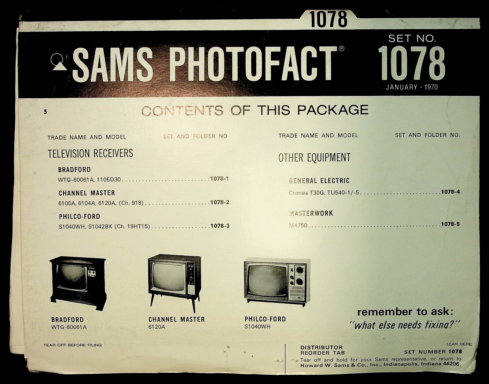 Photofact Schematic Folder 1970 #1078 w/ Bradford WTG-60061A TV 030625WNON-29