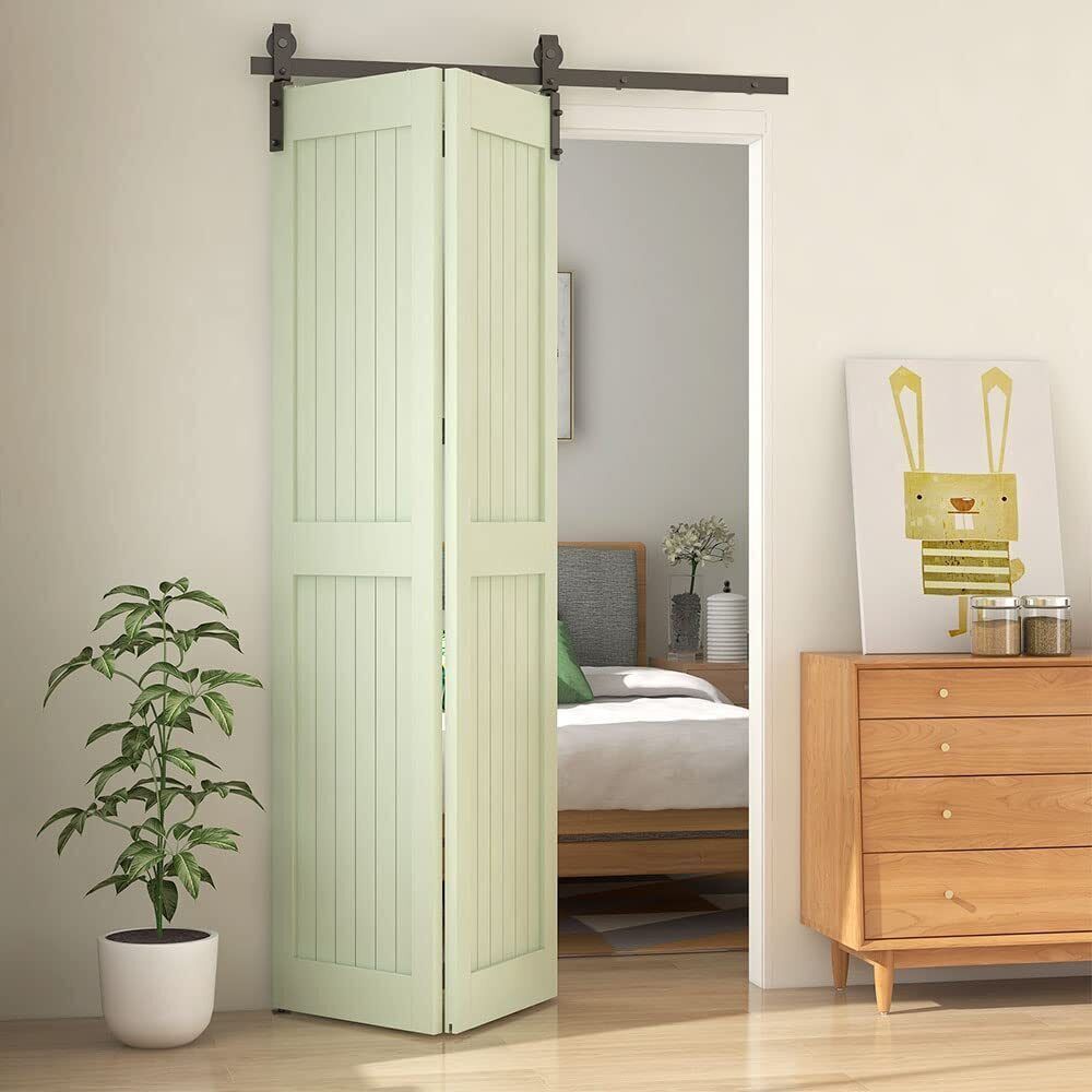 CCJH 3FT-9FT Bifolding Sliding Barn Door Hardware Kit for 2/4 Wooden Door