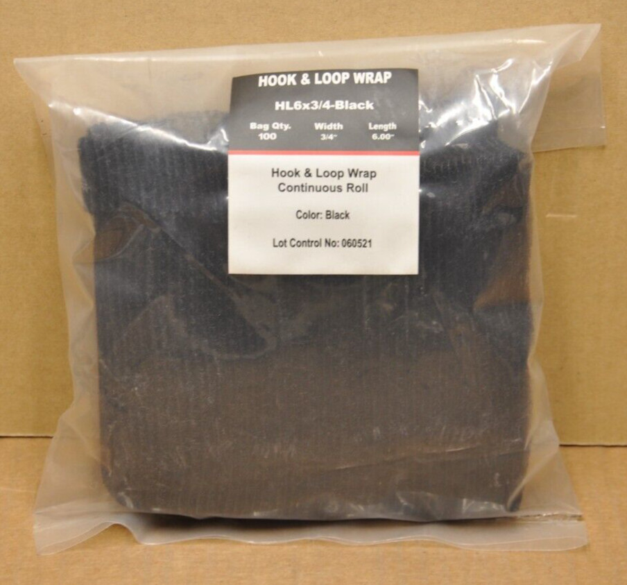 Lot of 100 Hook & Loop Wrap Continuous Roll  HL6 x 3/4-Black NEW