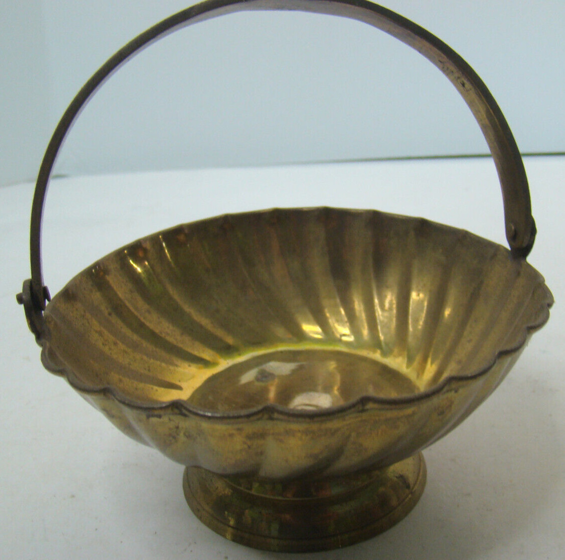 Vintage Solid Brass Basket Dish with Movable Handle trinkets candy