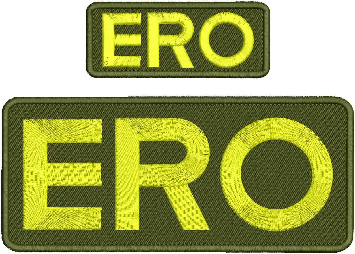 ERO EMBROIDERY PATCHES 4X10  AND 2X5 HOOK ON BACK  OD GREEN ON YELLOW .