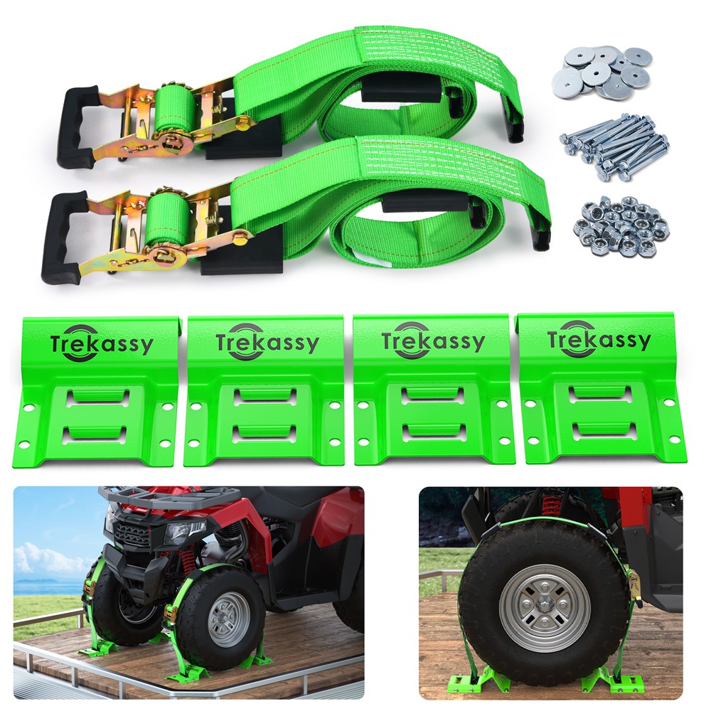 Etrack ATV UTV Wheel Chock Trailer Tire Strap Kit Tie Down Straps Towing System