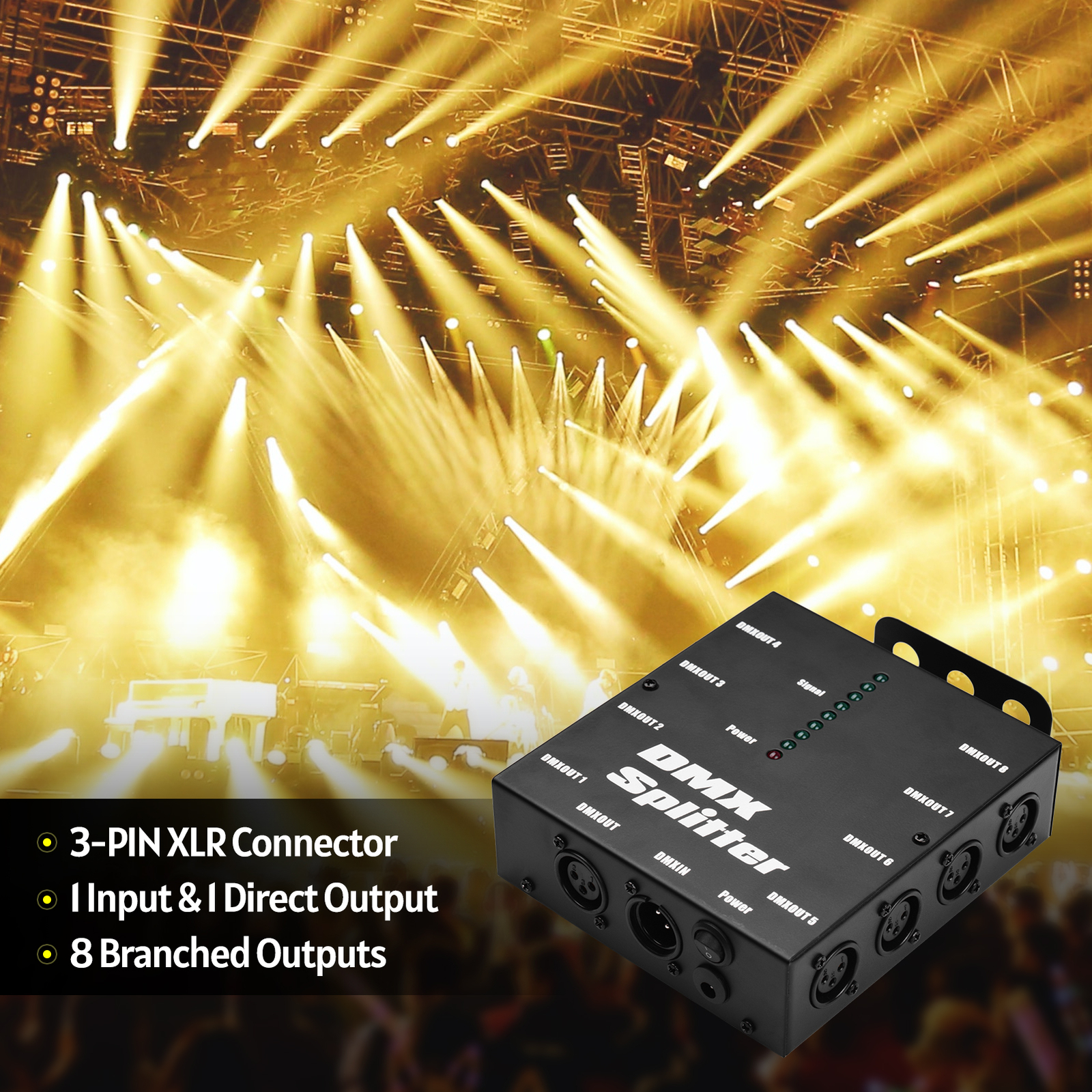 8-Way DMX Splitter DMX512 Optical Splitter Distribution Amplifier 3 Pin XLR G7G4