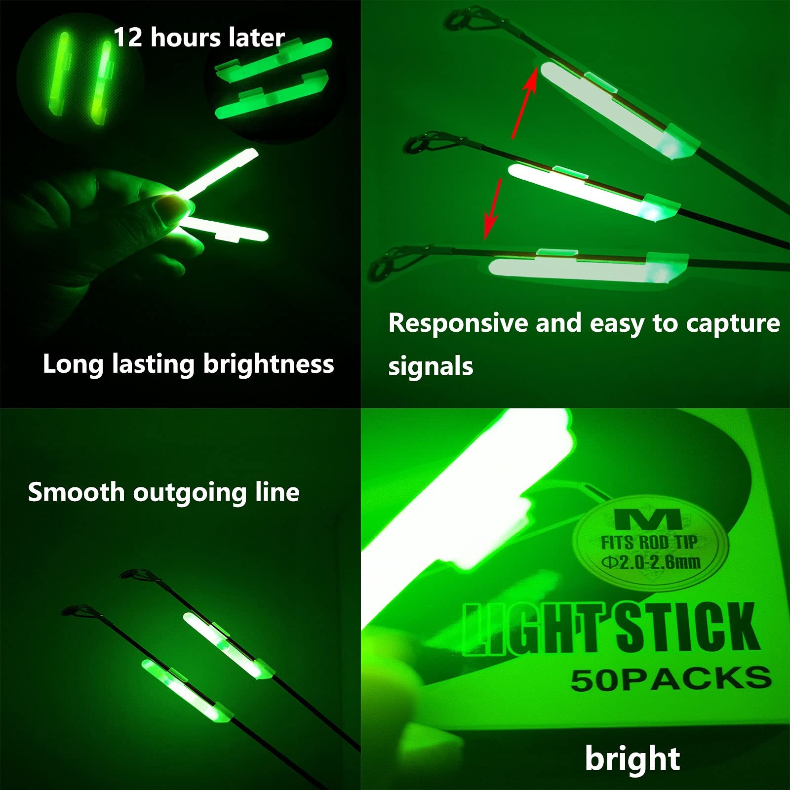 20 PCS Clip-On Bulk Fishing Glow Sticks for Rod Tips Night Fishing Bobber