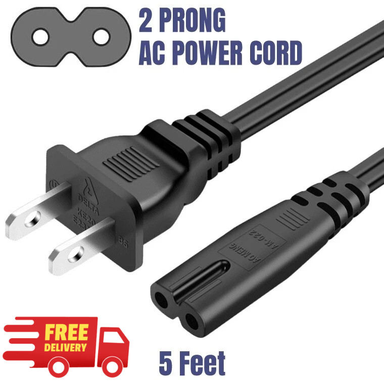 AC Power Cord 2 Prong Cable for PS 5 4 3 2 Slim XBOX PC Laptop PSV Monitor TV