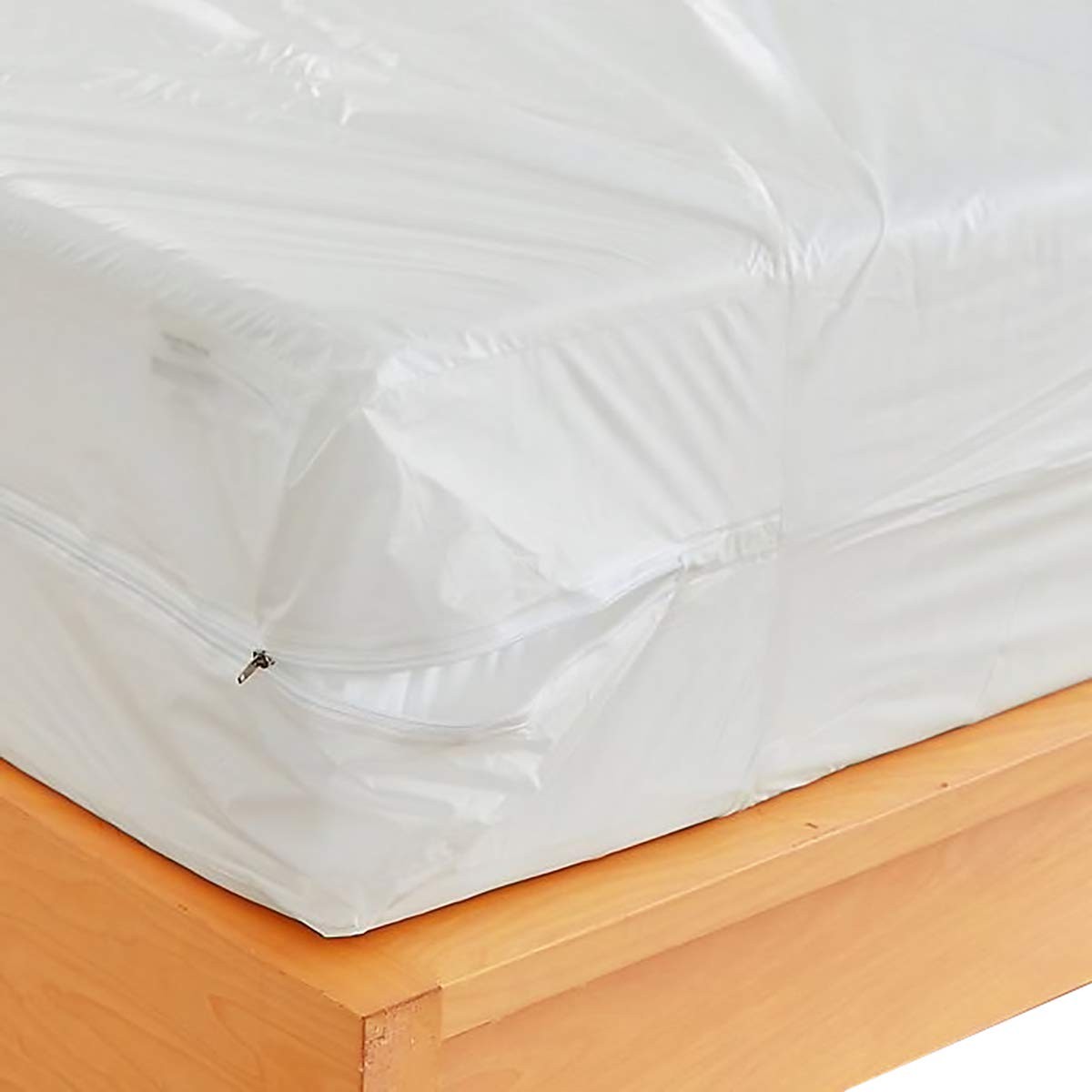 Waterproof Zippered Plastic Mattress Protector Encasement, Vinyl Full, White