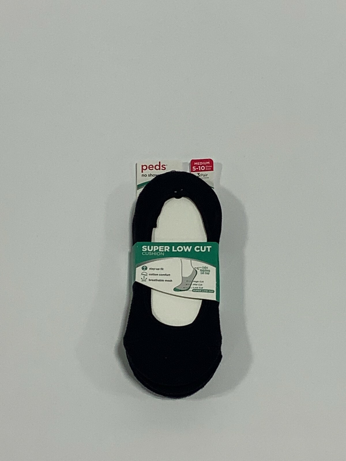 Womens Peds Black Super Low Cut Cushion Liner Socks 3 pck NEW! NWT