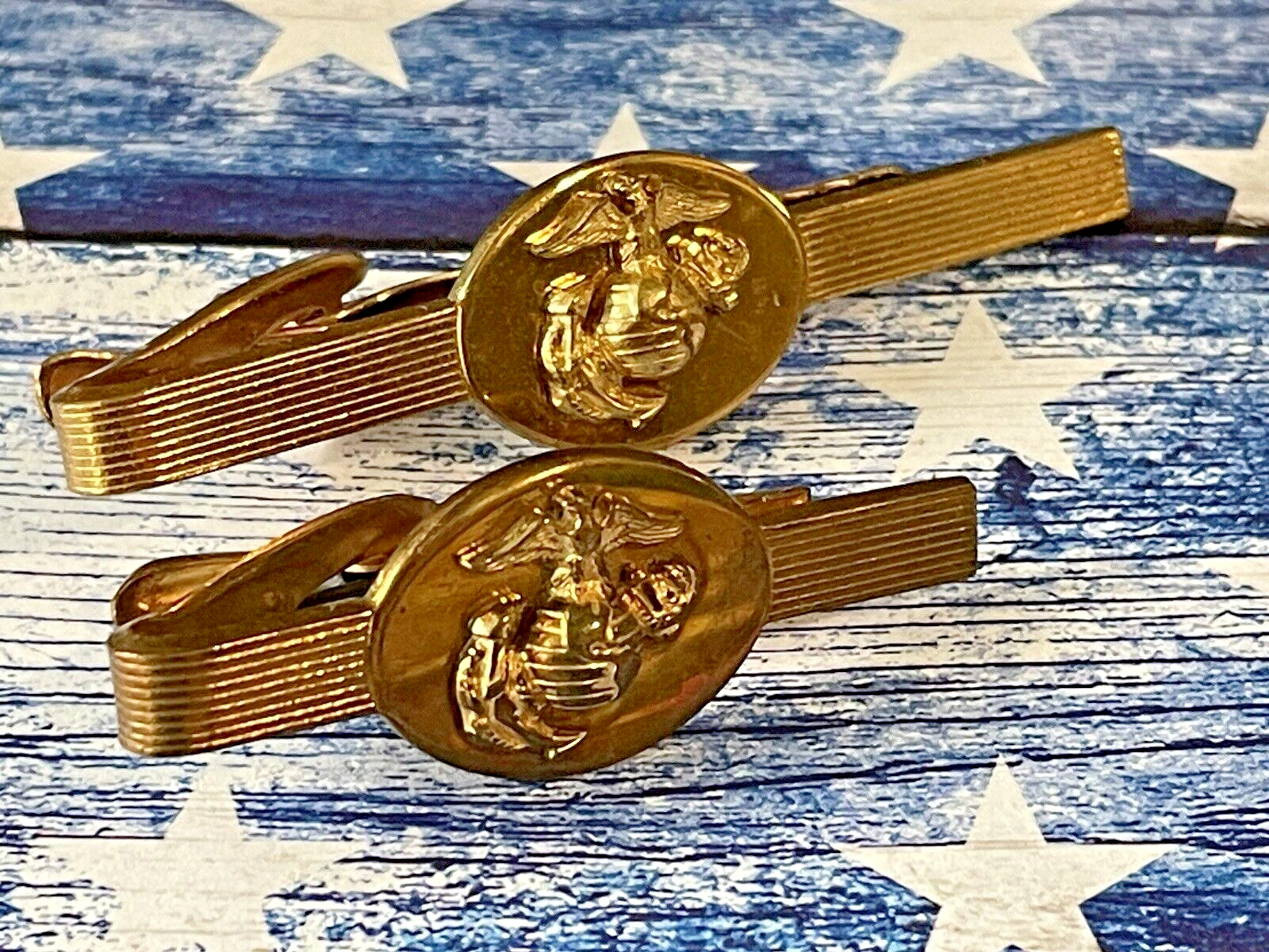 Beautiful PAIR of Vintage U.S. Marine Corps 1960's Vietnam EGA Tie Clasps Gold